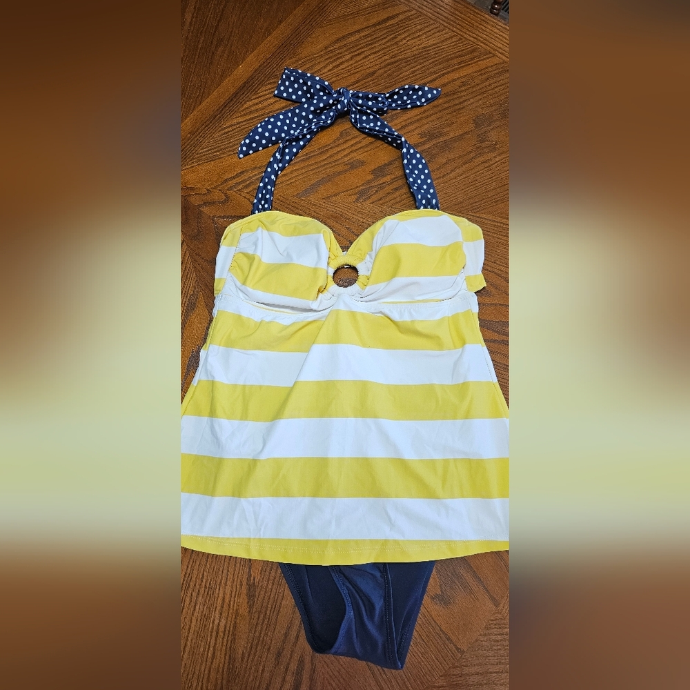 Yellow and White TOMMY HILFIGER Striped Halter Swimsuit Size 10 Like New